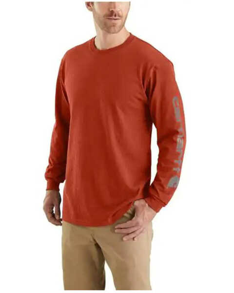 Carhartt Men's Loose Fit Heavyweight Long Sleeve Logo Graphic Work T-Shirt, Red, hi-res