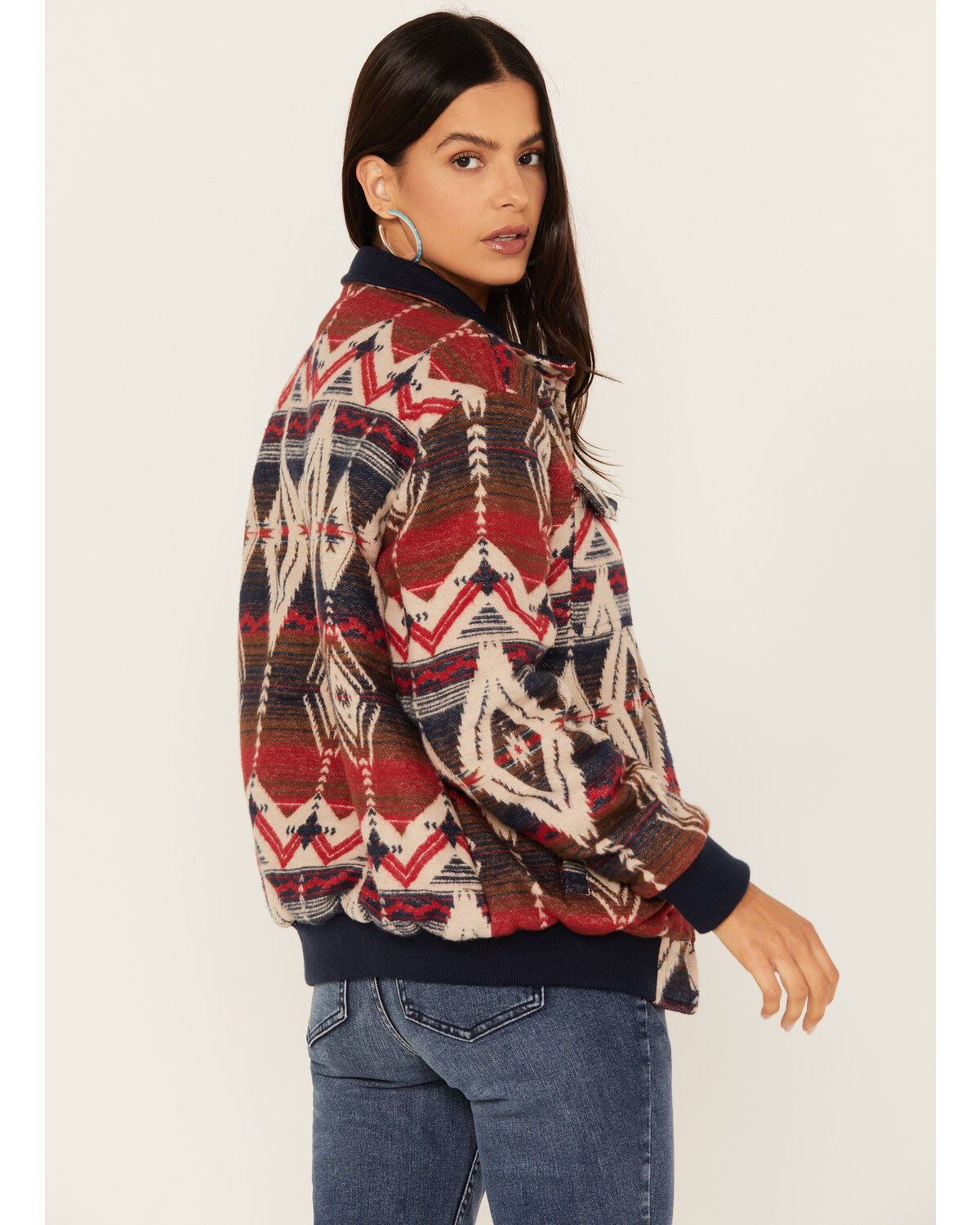 Image #4 - Rock & Roll Denim Women's Southwestern Print Bomber Jacket, Navy, hi-res