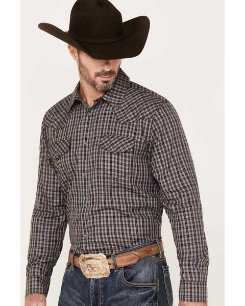 Gibson Men's Foundation Plaid Print Long Sleeve Snap Western Shirt, Grey, hi-res