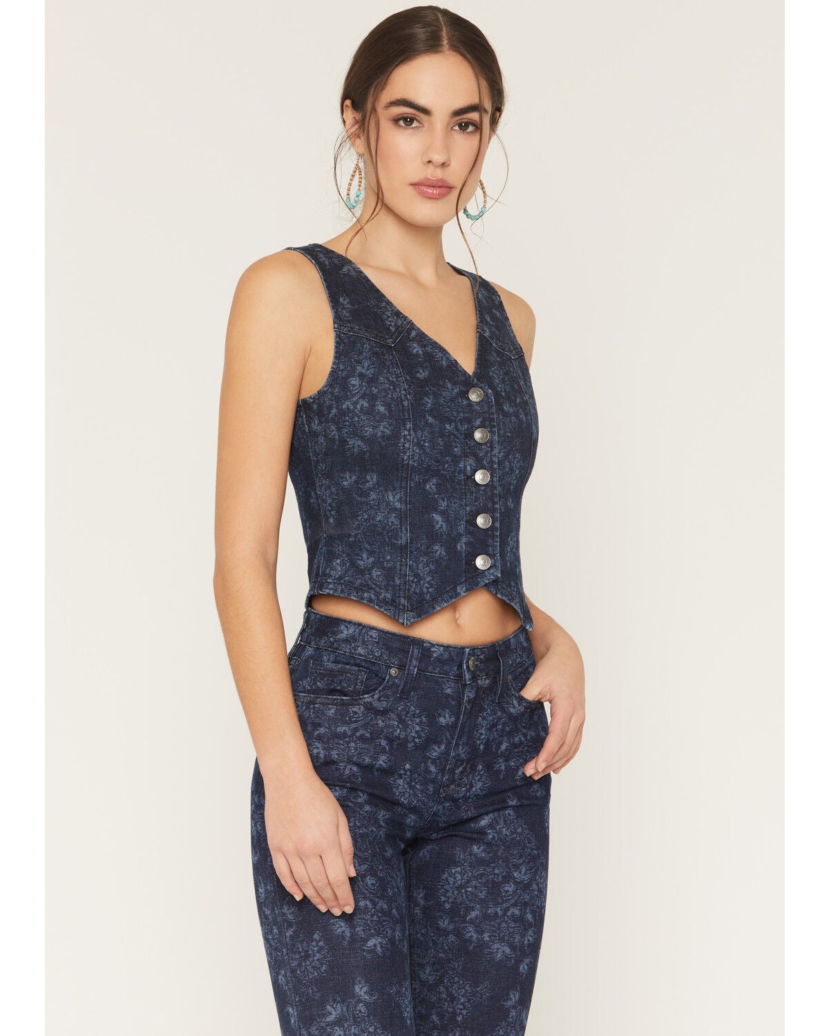 Image #2 - Shyanne Women's Lucy Floral Print Vest, Dark Wash, hi-res