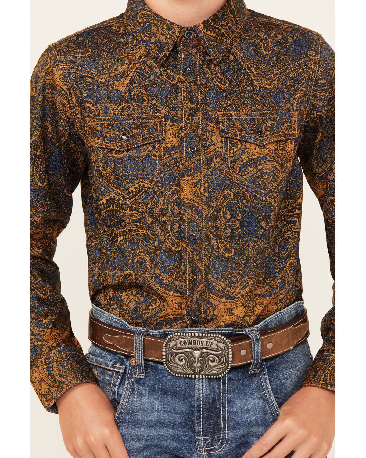 Image #3 - Cody James Boys' Winding Roads Printed Long Sleeve Pearl Snap Western Shirt, Chocolate, hi-res