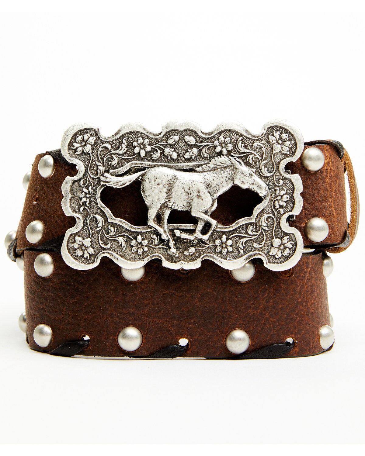 Tasha Polizzi Women's Gallup Studded Horse & Floral Buckle Belt, Brown, hi-res
