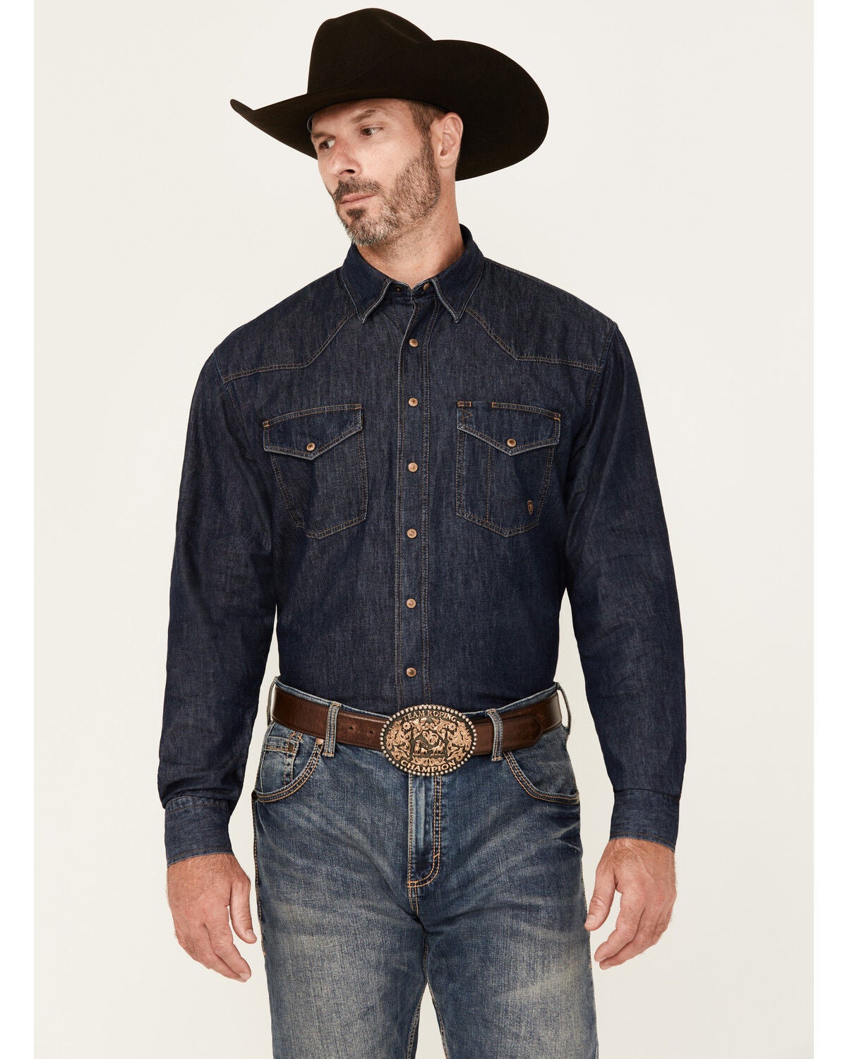 Ariat Men's Classic Denim Long Sleeve Snap Western Shirt - Tall, Blue, hi-res