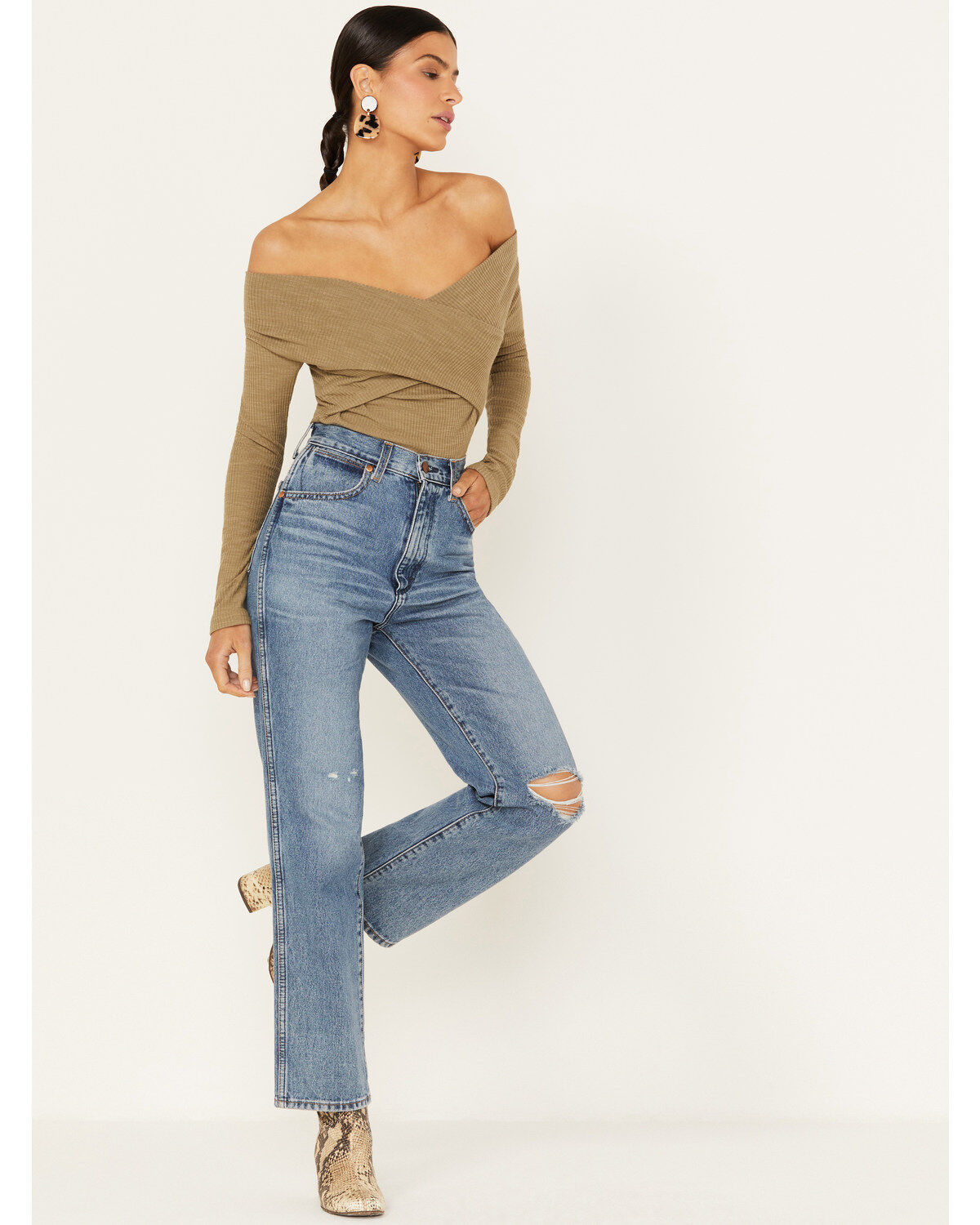 Image #4 - Very J Women's Long Sleeve Cross Front Ribbed Top, , hi-res
