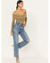 Very J Women's Long Sleeve Cross Front Ribbed Top, Olive, hi-res