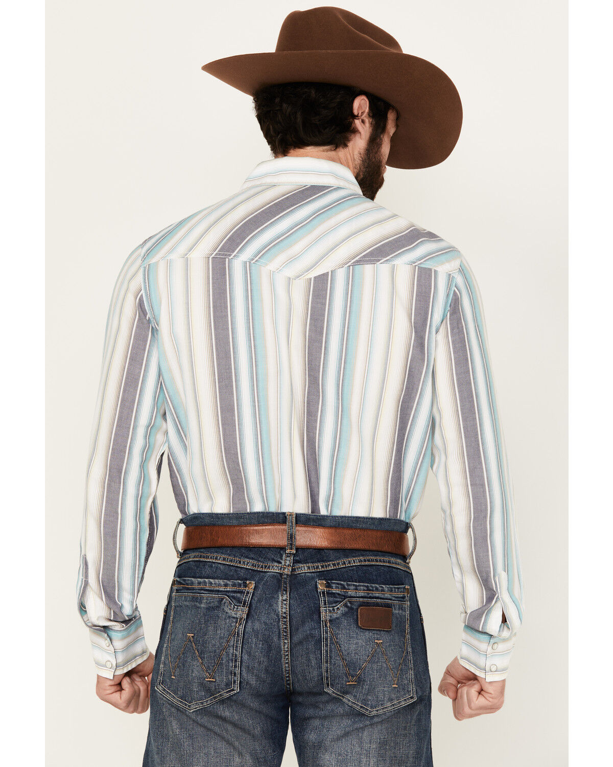 Image #4 - Wrangler Retro Men's Striped Long Sleeve Snap Western Shirt, Cream, hi-res