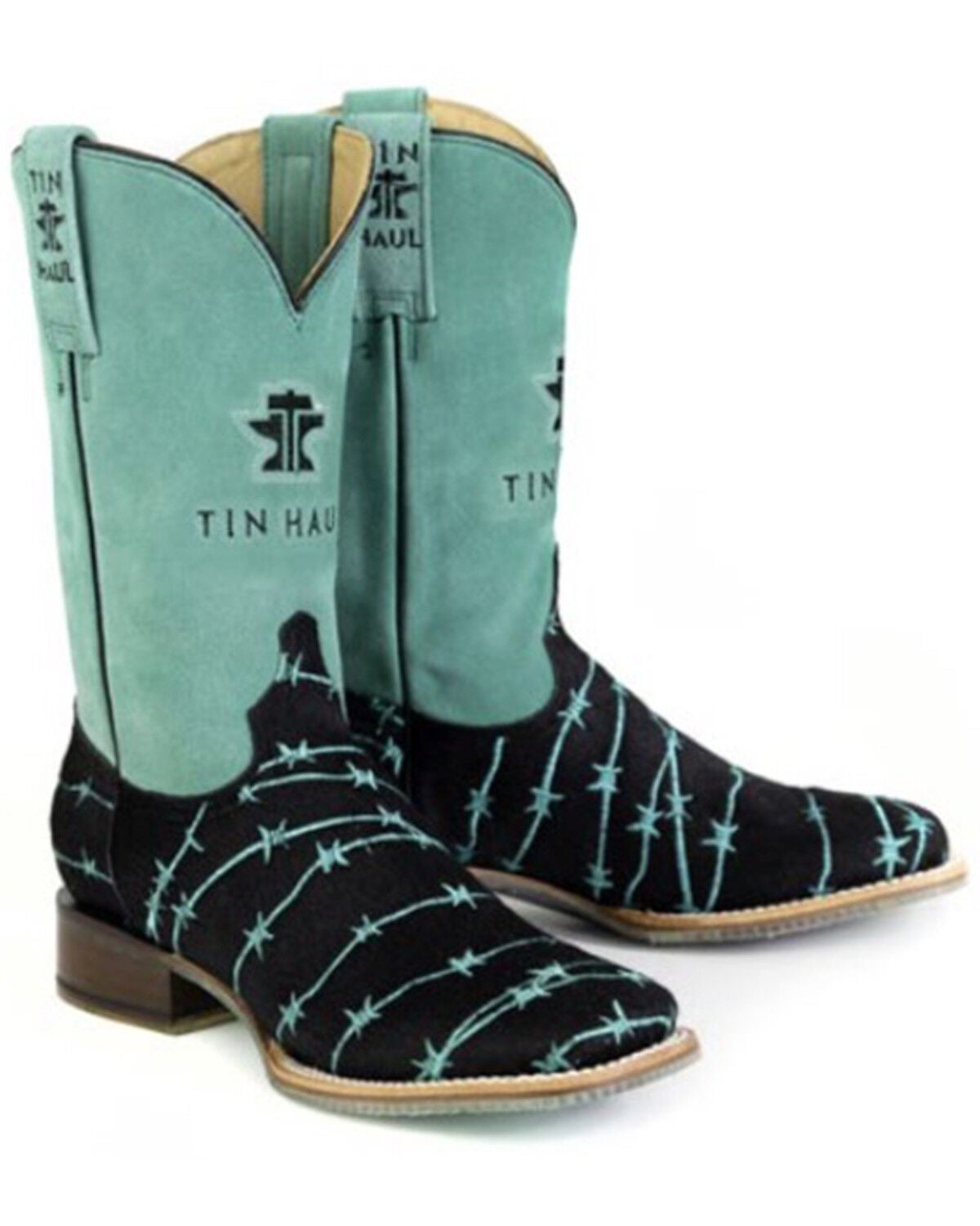 Tin Haul Women's Barbwire Belle Suede Western Boots - Broad Square Toe, Black, hi-res