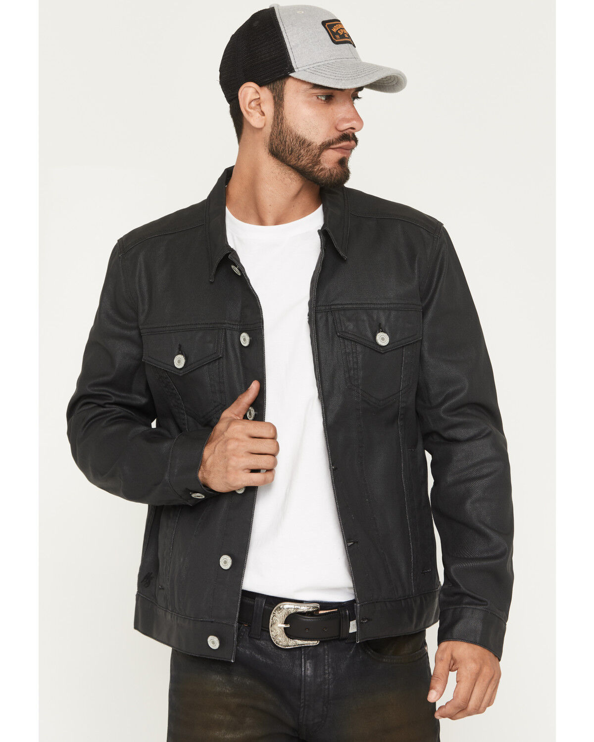 Image #1 - Moonshine Spirit Men's Coated Denim Jacket, Black, hi-res