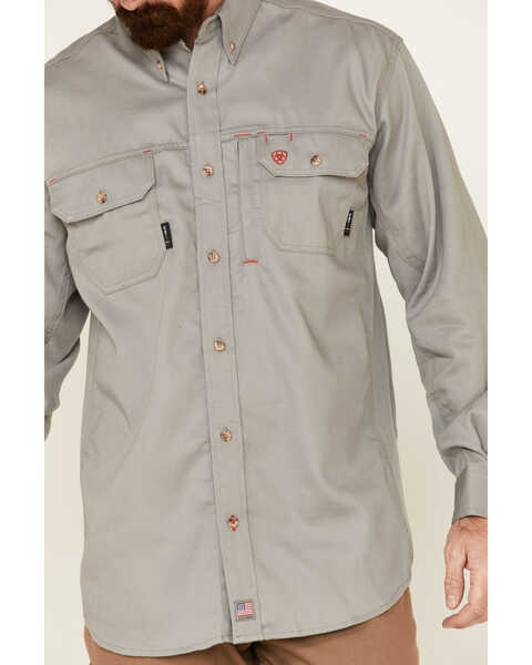 Image #3 - Ariat Men's Fire Resistant Solid Vent Long Sleeve Work Shirt, Silver, hi-res