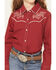 Image #3 - Ely Walker Girls' Solid Floral Embroidered Long Sleeve Snap Western Shirt, Red, hi-res