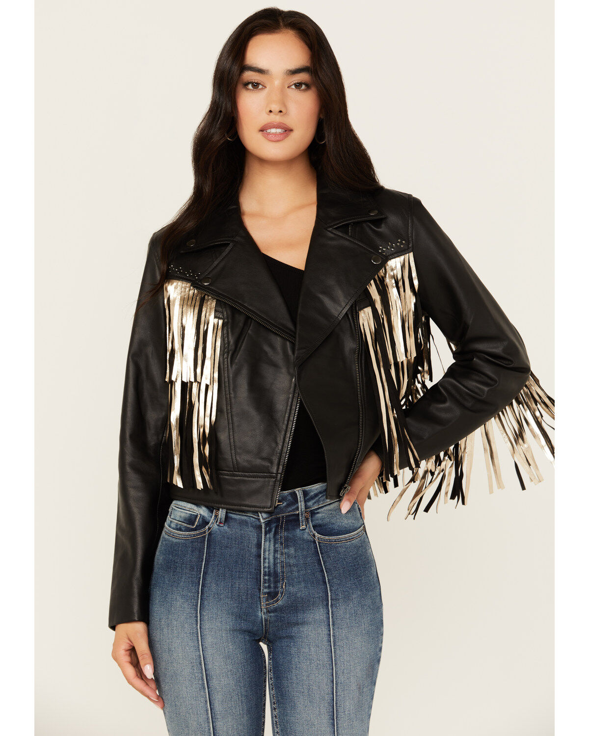 Image #1 - Idyllwind Women's Sparks Studded Thunderbird Fringe Leather Jacket, , hi-res