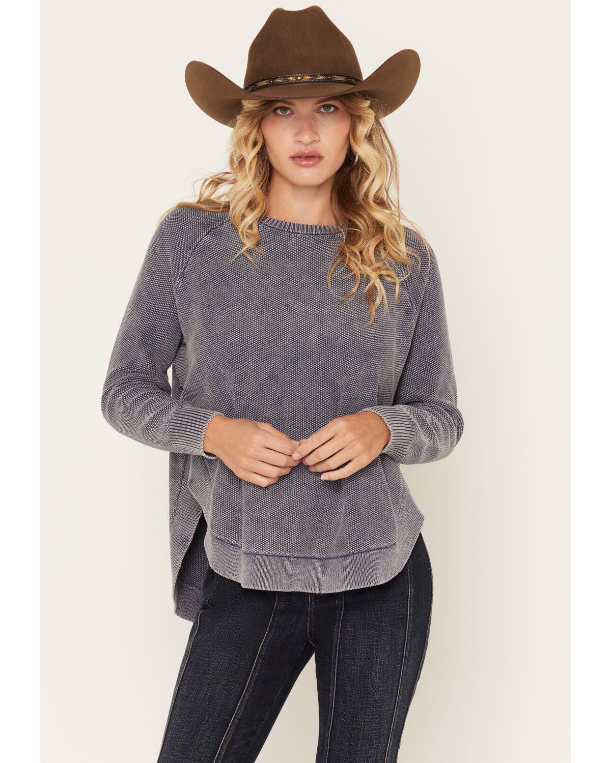 Cotton & Rye Women's Round Bottom Sweater, Blue, hi-res