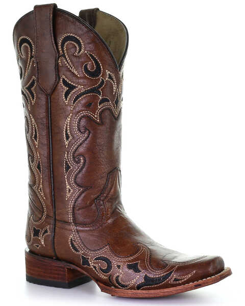 Circle G Women's Embroidery Western Boots - Square Toe, Brown, hi-res