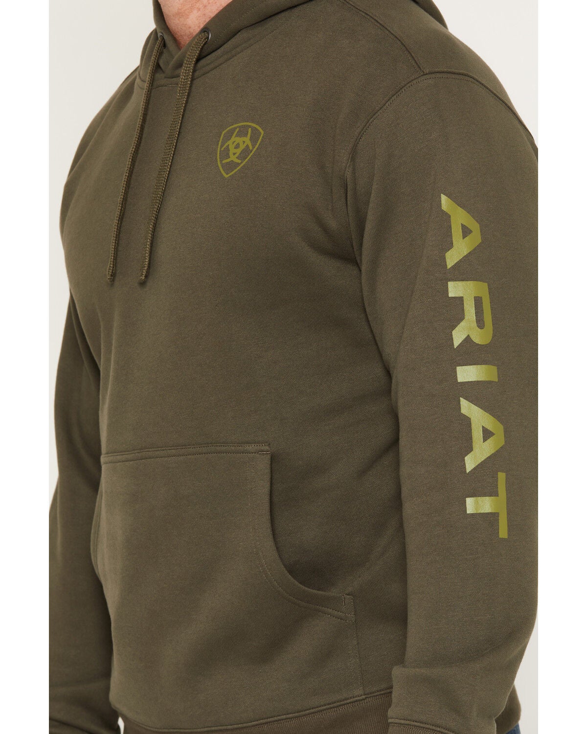 Image #3 - Ariat Men's Logo Hooded Sweatshirt, Olive, hi-res