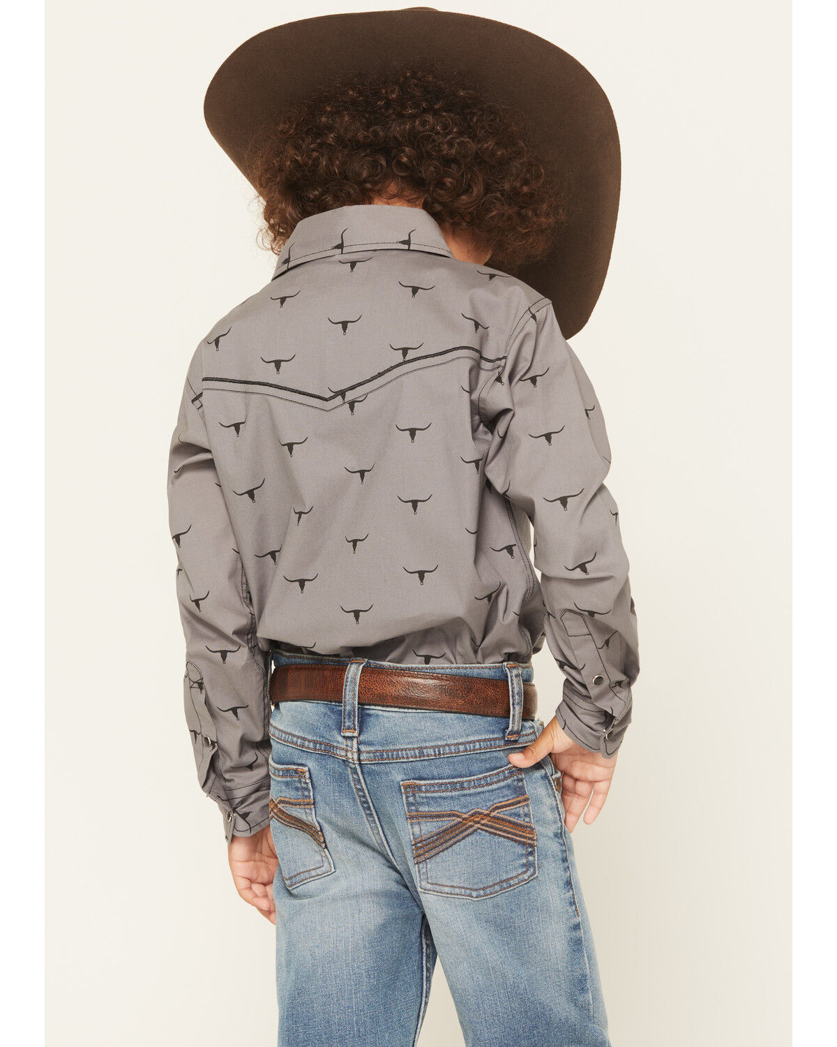 Image #4 - Cowboy Hardware Boys' Skull Scatter Long Sleeve Snap Stretch Western Shirt, Charcoal, hi-res