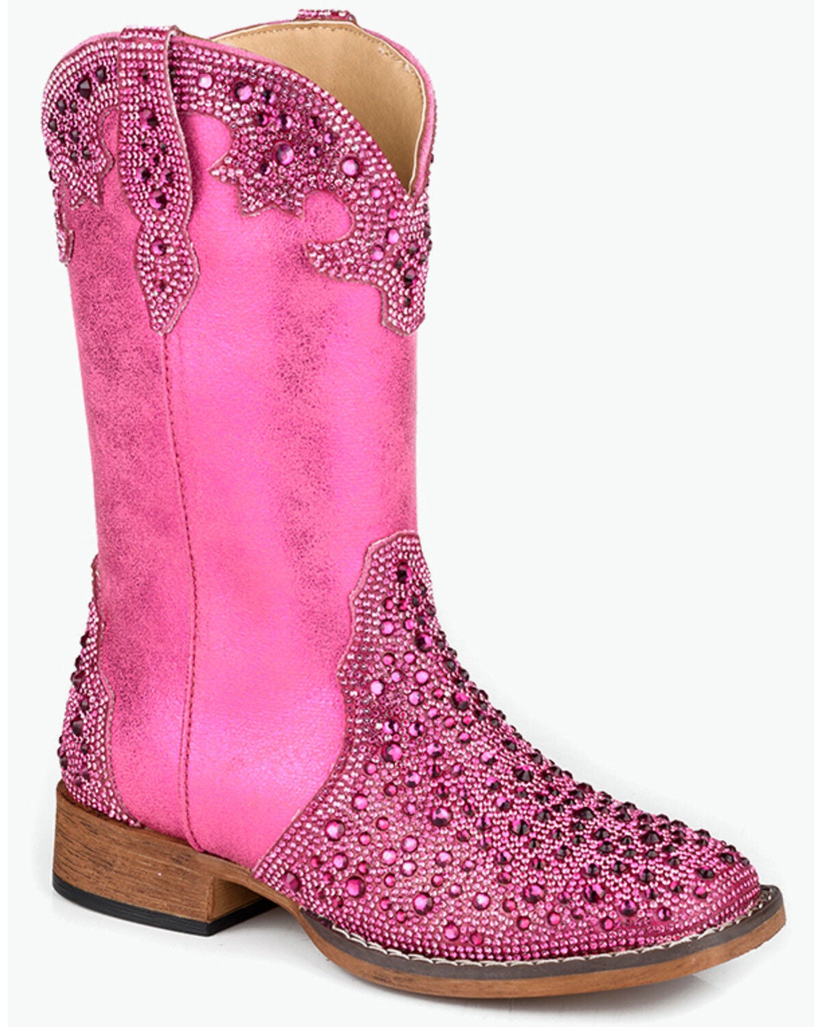 Roper Little Girls' Starlit Western Boots - Broad Square Toe, Pink, hi-res