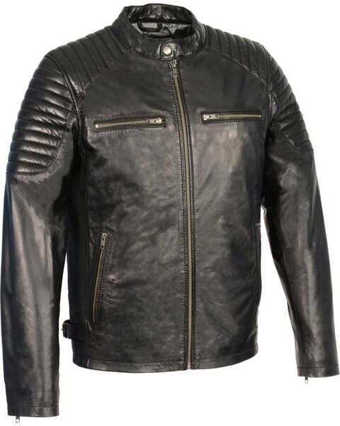 Milwaukee Leather Men's Quilted Shoulders Snap Collar Leather Jacket - 3X, Black, hi-res