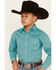 Rough Stock by Panhandle Boys' Foulard Geo Print Long Sleeve Western Snap Shirt, Turquoise, hi-res