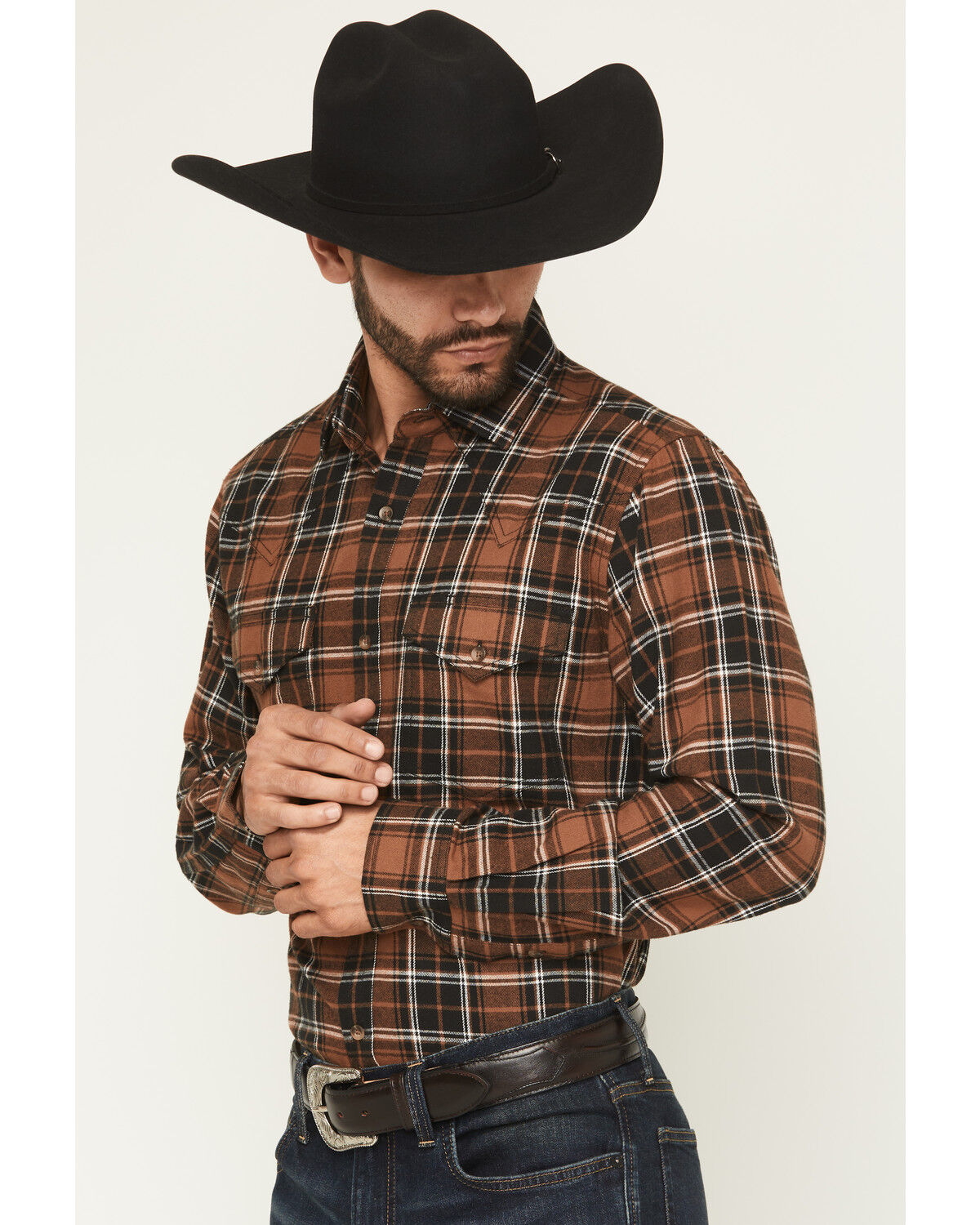 Image #1 - Cody James Black 1978™ Men's Caddis Plaid Print Long Sleeve Button-Down Western Shirt, Brown, hi-res