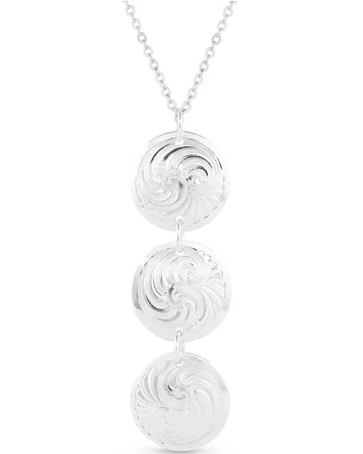 Montana Silversmiths Women's Triple Concho Dangle Necklace, Silver, hi-res