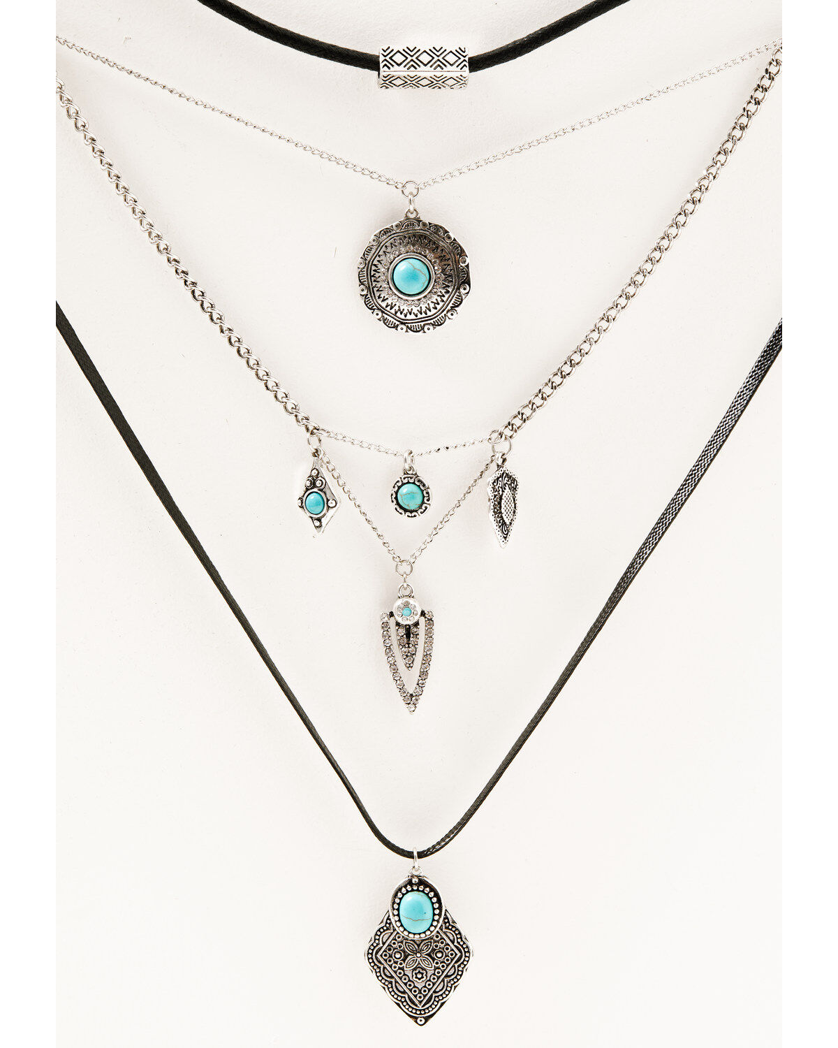 Image #1 - Shyanne Women's 4-piece Layered Silver & Suede Choker Pendant Statement Necklace, Silver, hi-res