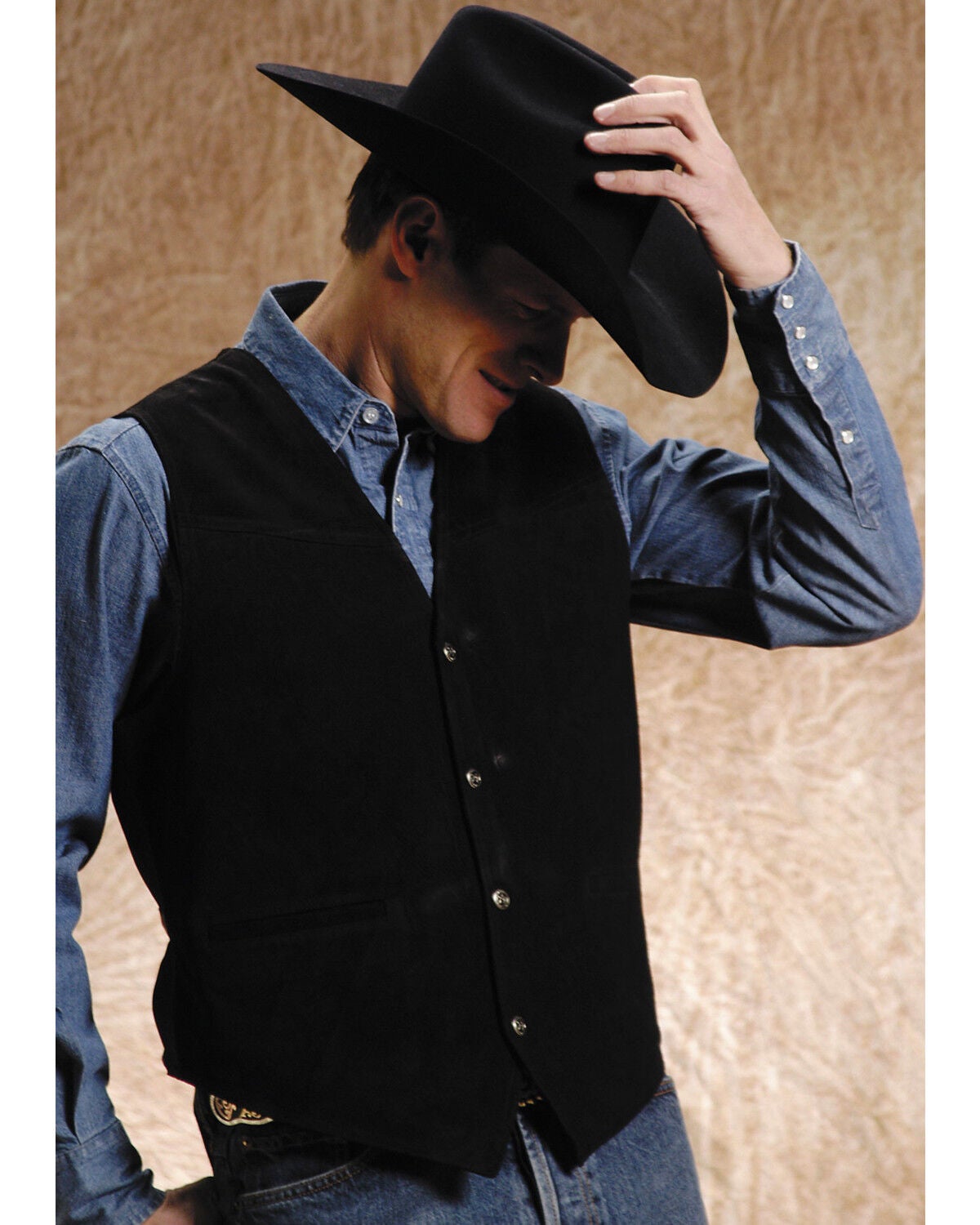Roper Men's Suede Leather Vest, Black, hi-res