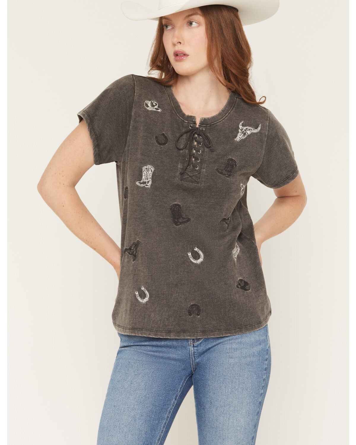 Image #1 - Blended Women's Icon Embroidered Short Sleeve Tee, Black, hi-res