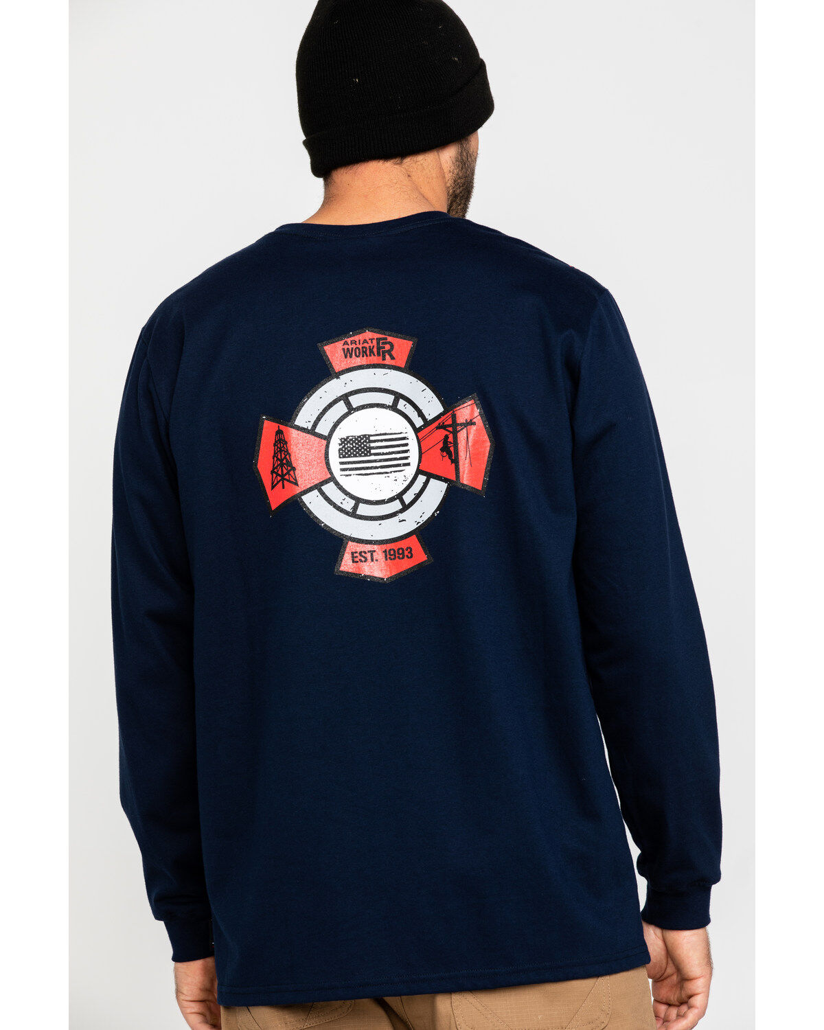 Image #2 - Ariat Men's FR O&G Graphic Long Sleeve Work T-Shirt, Navy, hi-res