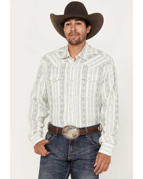Wrangler Retro Men's Premium Southwestern Striped Long Sleeve Snap Western Shirt , White, hi-res