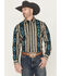 Image #1 - Wrangler Men's Checotah Southwestern Print Long Sleeve Snap Western Shirt, Teal, hi-res
