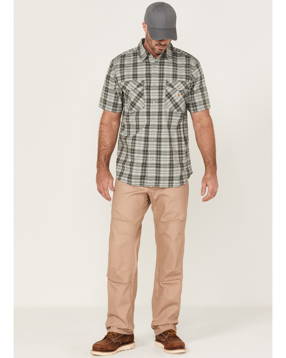 Image #2 - Carhartt Men's Rugged Flex Relaxed Fit Short Sleeve Snap Plaid Shirt, , hi-res