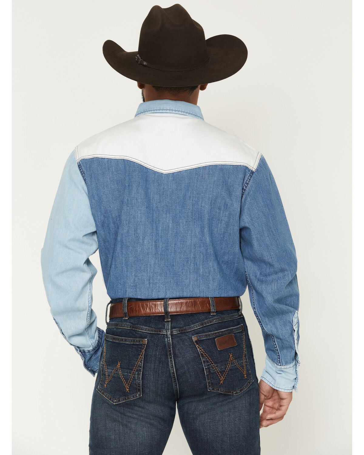Image #4 - Wrangler Men's Brushpopper Denim Block Long Sleeve Snap Western Shirt, , hi-res