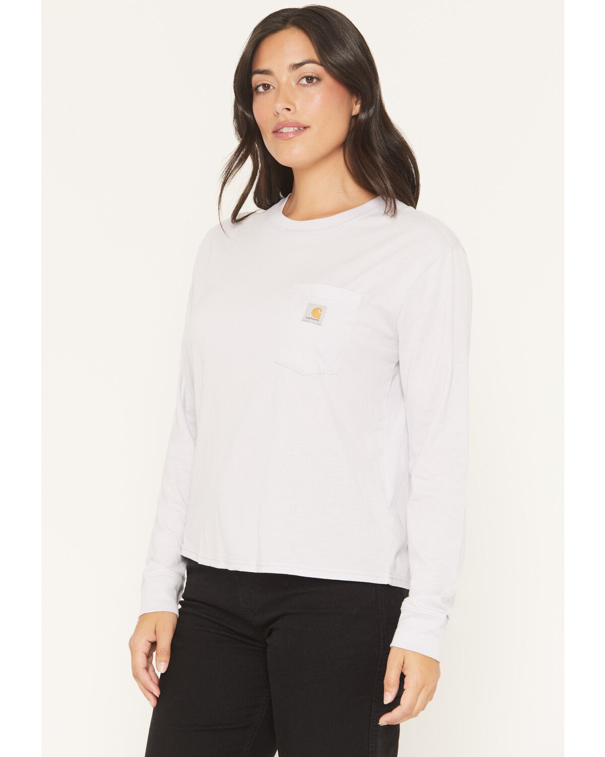 Image #2 - Carhartt Women's TENCEL™ Fiber Series Loose Fit Long Sleeve Crewneck Pocket T-Shirt, Lavender, hi-res