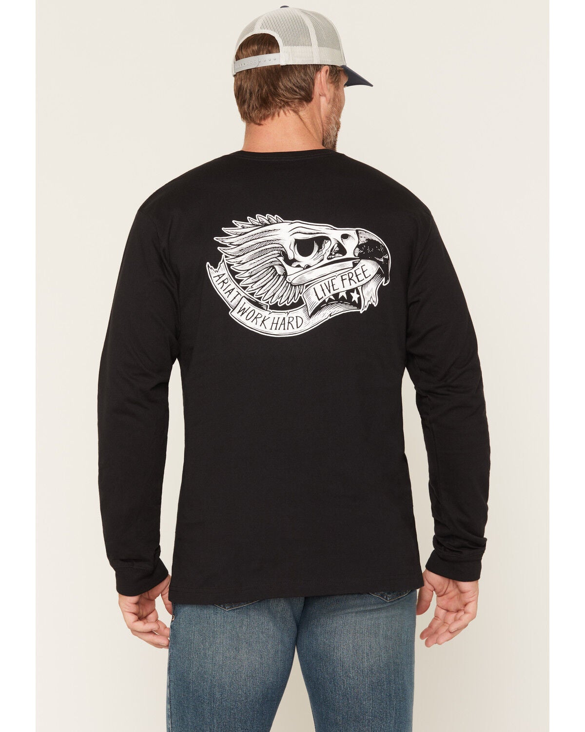 Ariat Men's Rebar&reg; Cotton Strong&trade; Eagle Skull Long Sleeve Work T-Shirt, Black, hi-res