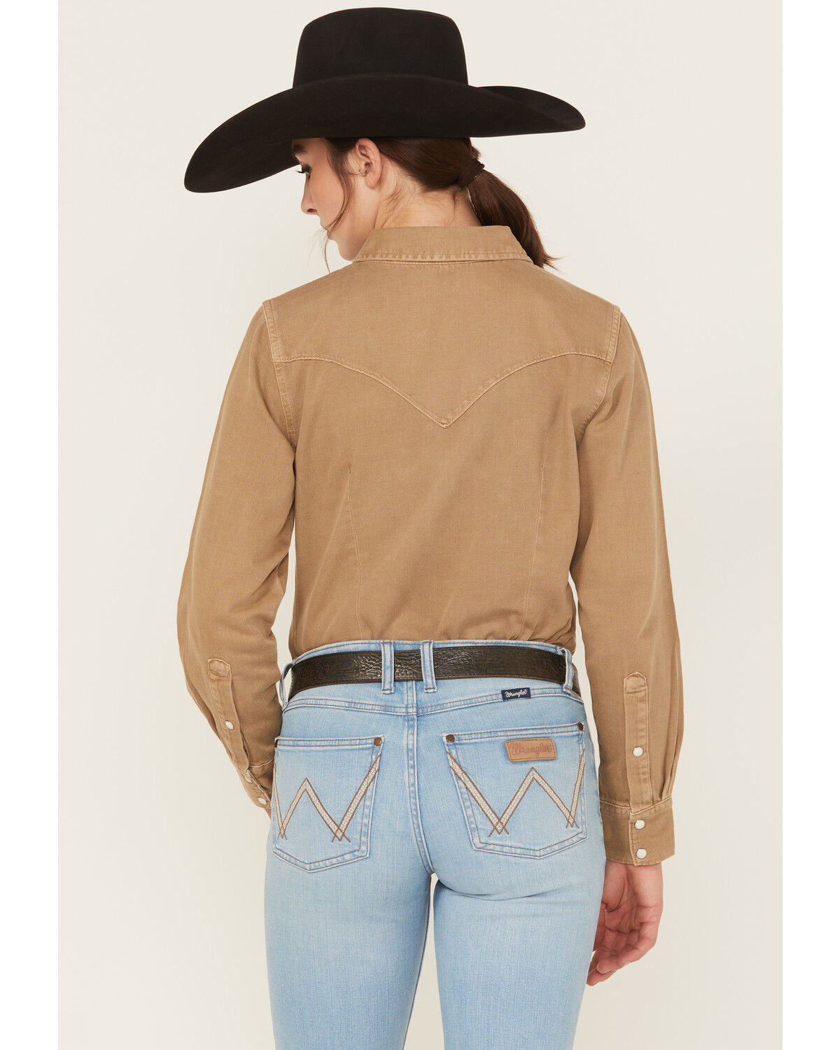 Image #4 - Wrangler Retro Women's Vintage Denim Long Sleeve Snap Western Shirt, Tan, hi-res
