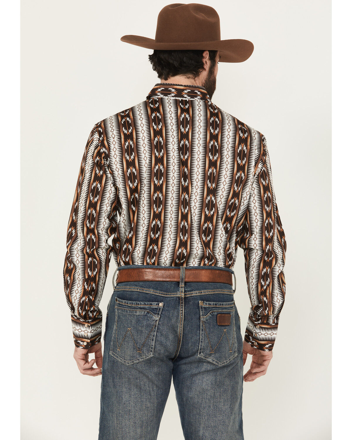 Product Name:  Wrangler Men's Checotah Southwestern Striped Print Long Sleeve Pearl Snap Western Shirt