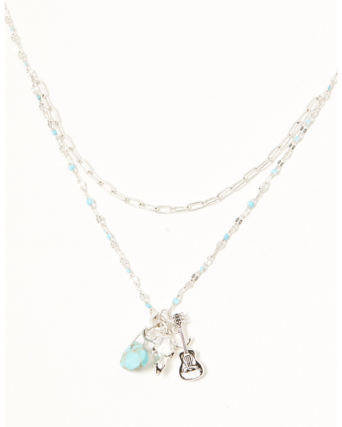 Lainey Wilson Women's Guitar Charm Layered Necklace, Silver, hi-res