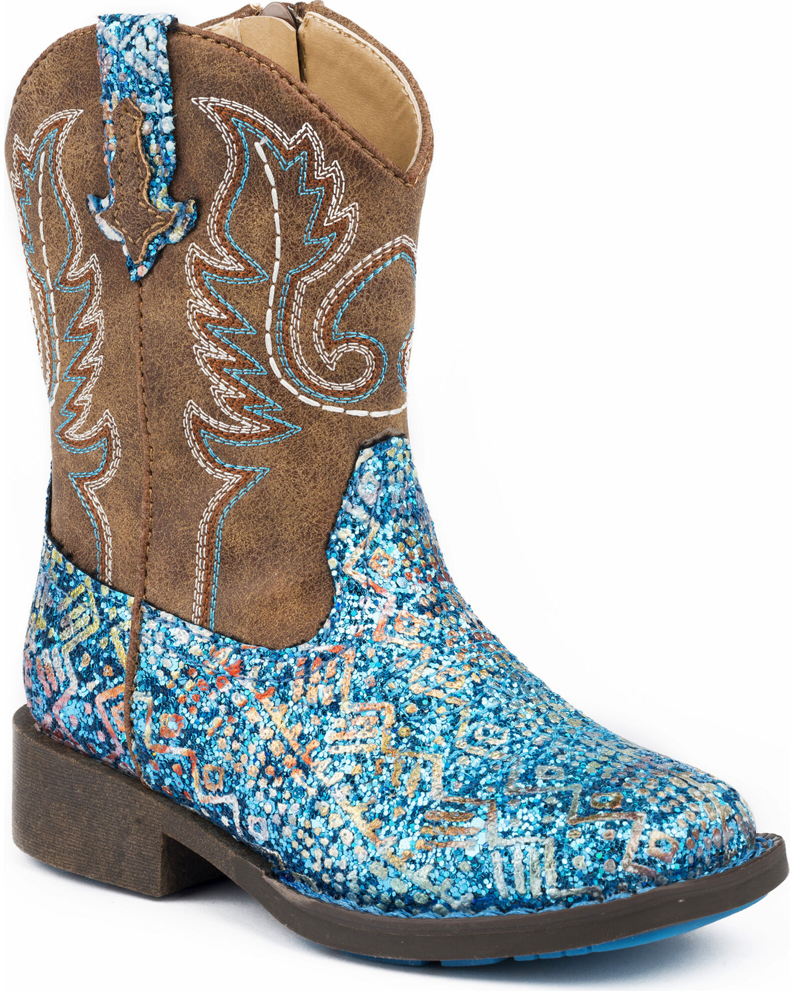 Roper Toddler Girls Glitter Southwestern Western Boots Square