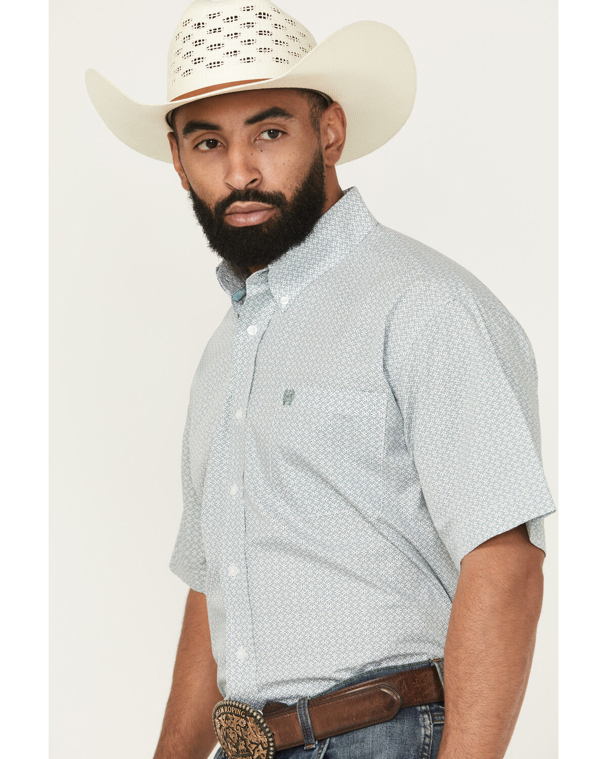 Image #2 - Cinch Men's Printed Short Sleeve Button-Down Western Shirt, Green, hi-res