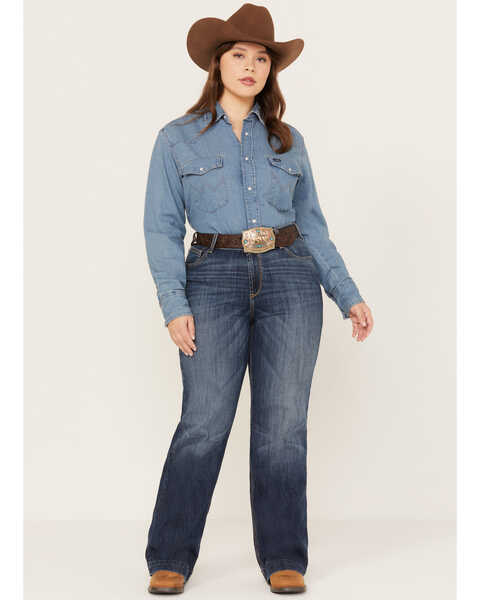 Ariat Women's Medium Wash Mid-Rise Alana Slim Wide Trouser Jeans - Plus, Blue, hi-res
