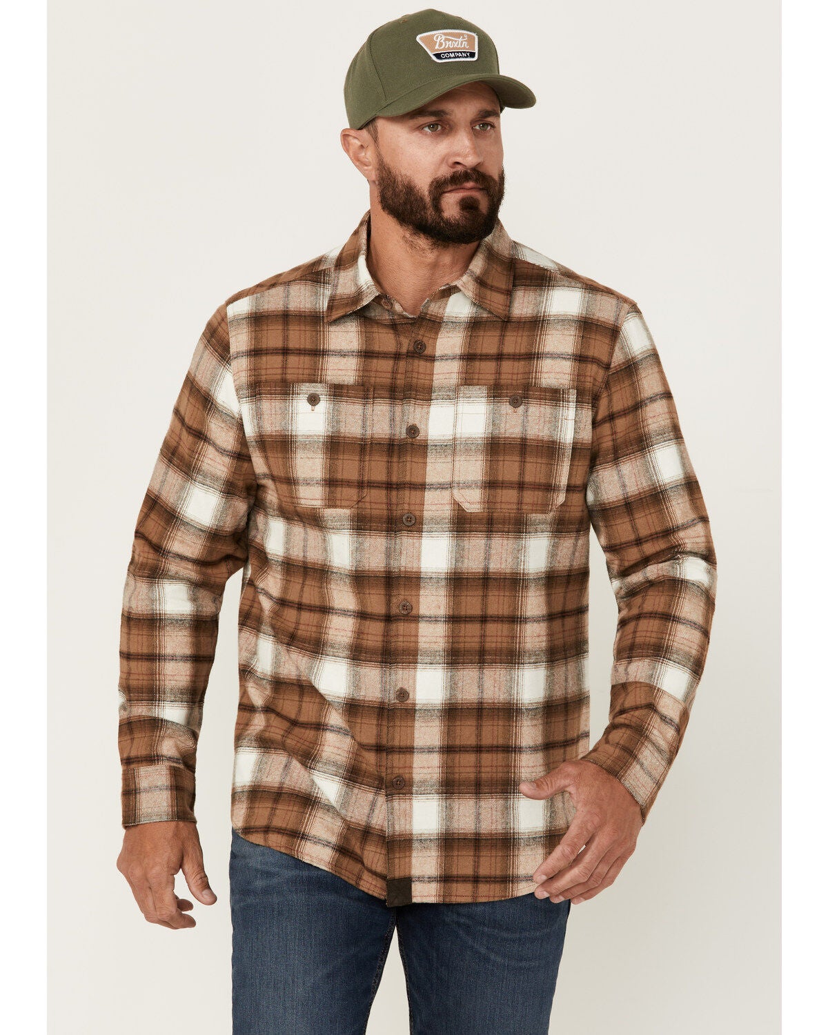 Dakota Grizzly Men's Grant Plaid Print Long Sleeve Button-Down Western Shirt, Tan, hi-res