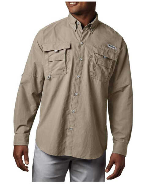 Columbia Men's Solid Tan Bahama II Long Sleeve Button Down Western Shirt , Tan, hi-res