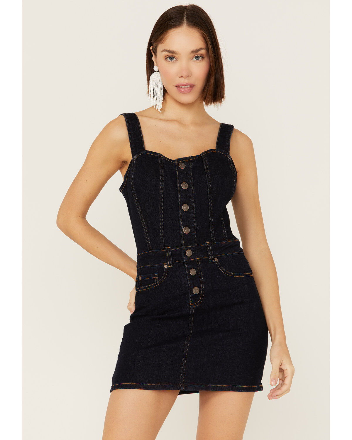 Image #2 - Shyanne Women's Dark Wash Denim Button Mini Dress, , hi-res
