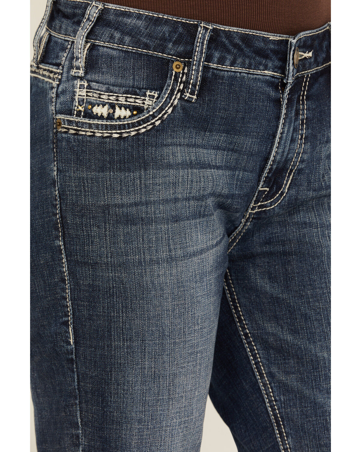 Image #4 - Rock & Roll Denim Women's Medium Wash Mid Rise Steer Head Bootcut Stretch Denim Jeans, Medium Wash, hi-res