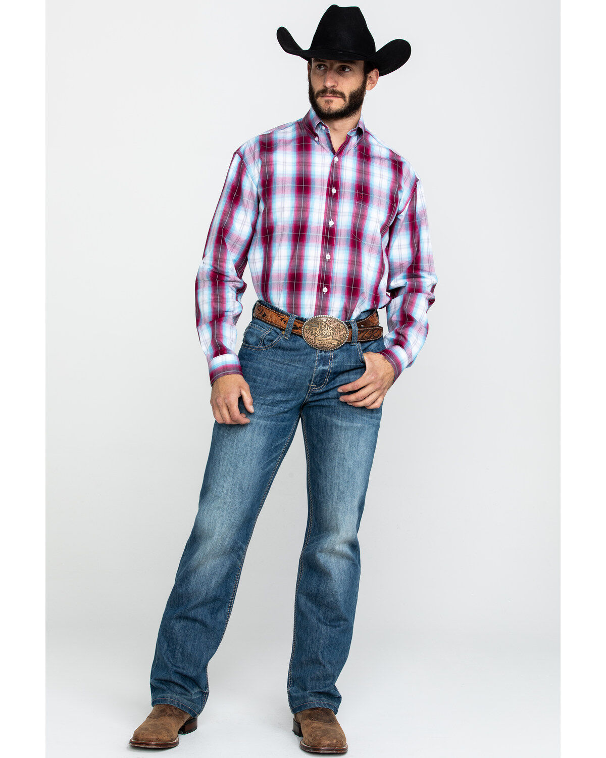 Image #6 - Stetson Men's Spring Ombre Plaid Button Long Sleeve Western Shirt , , hi-res