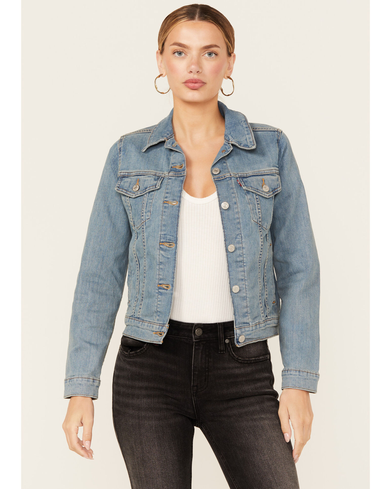 Image #1 - Levi's Women's Stone Wash Denim Original Trucker Jacket, Blue, hi-res