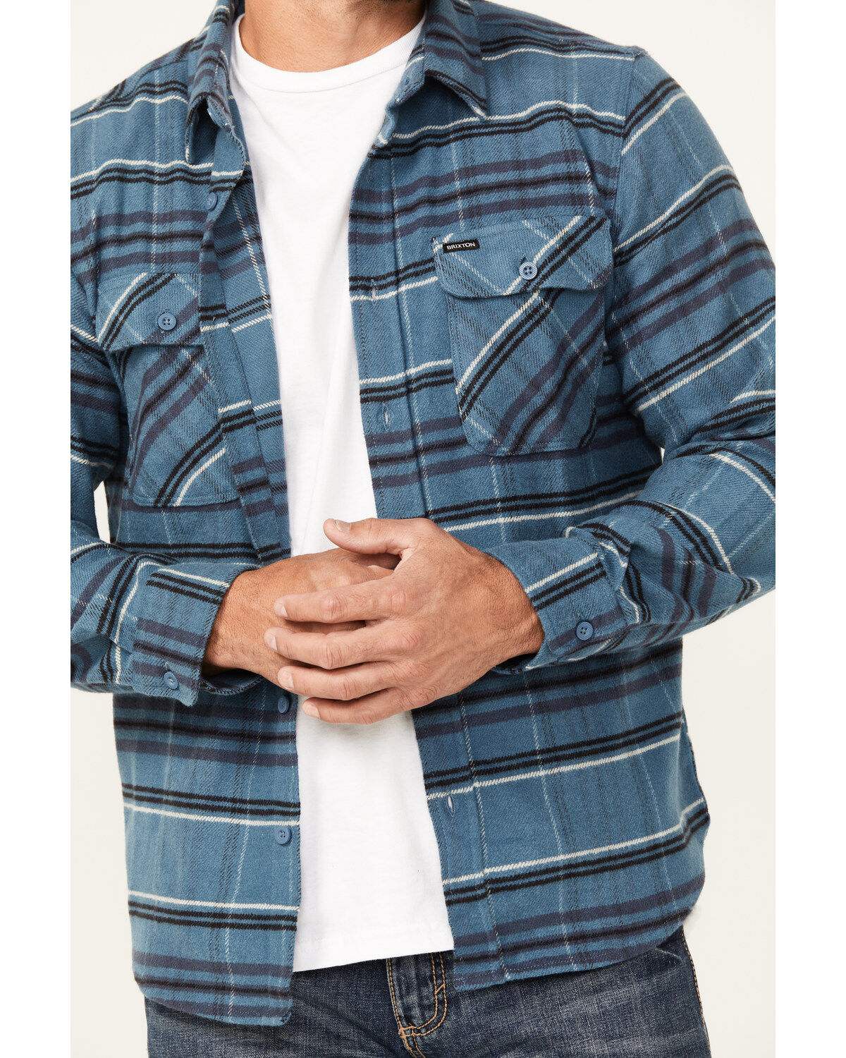 Image #3 - Brixton Men's Bowery Plaid Print Long Sleeve Button-Down Stretch Flannel Shirt, Blue, hi-res