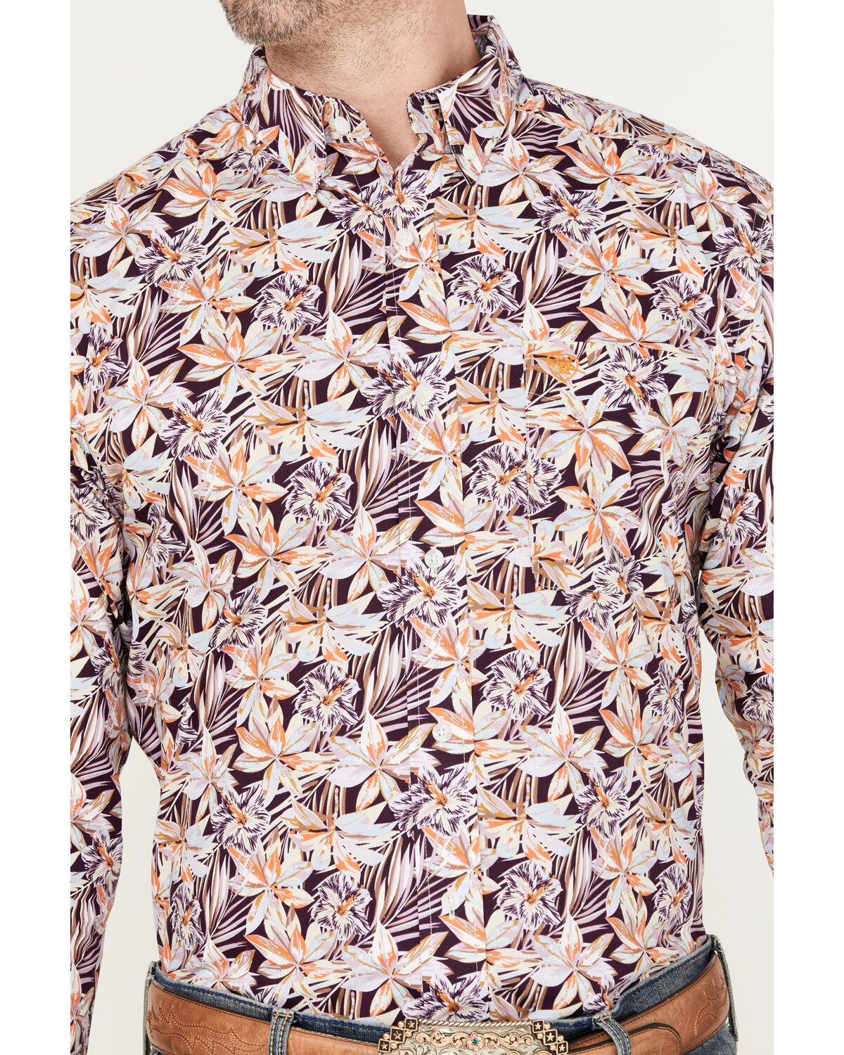Image #3 - Ariat Men's Monte Print Button-Down Long Sleeve Western Shirt, Purple, hi-res