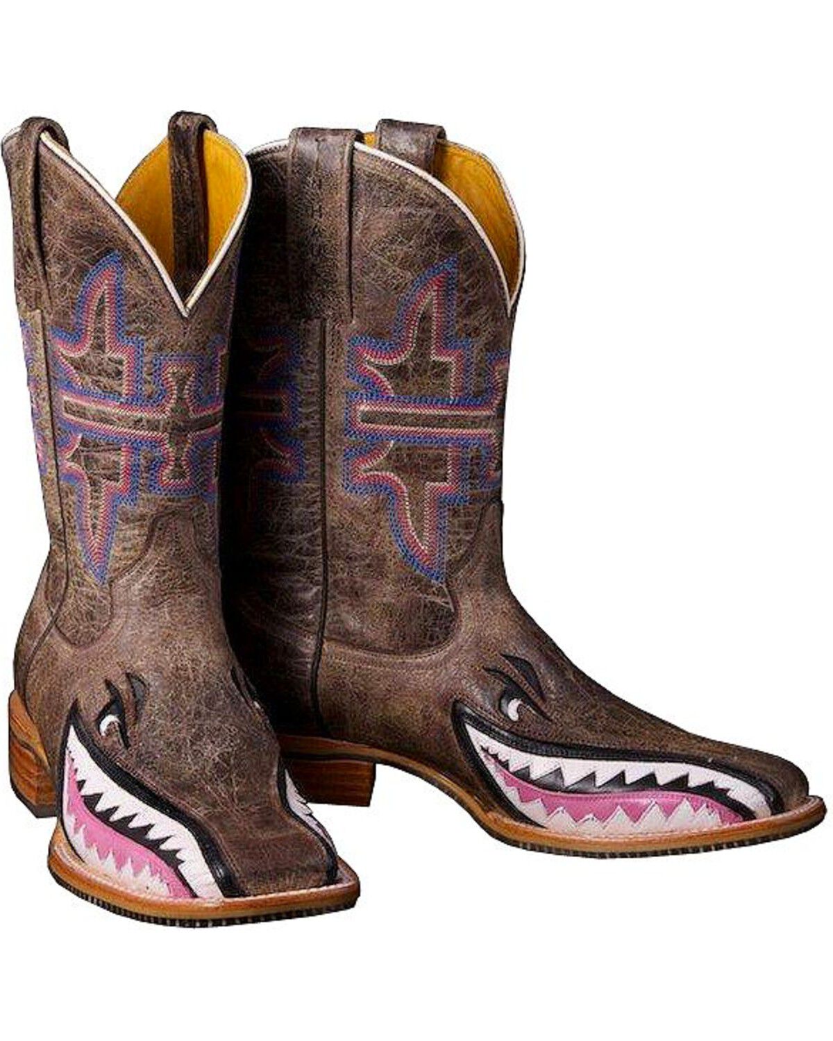 Image #4 - Tin Haul Women's Man Eater Shark Western Boots - Square Toe, Dark Brown, hi-res