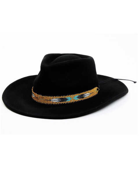 Nikki Beach Women's Two Feathers Western Felt Rancher Hat , Black, hi-res